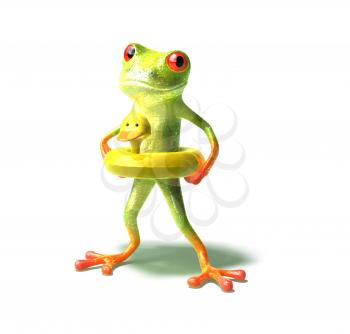 Royalty Free 3d Clipart Image of a Frog Wearing a Ducky Flotation Device