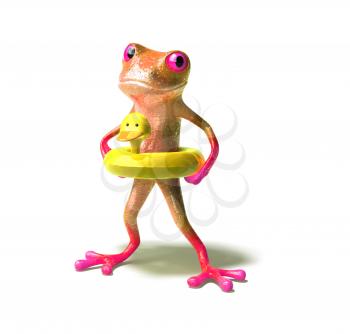 Royalty Free 3d Clipart Image of a Frog Wearing a Ducky Flotation Device