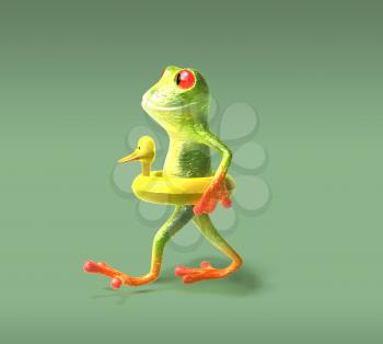 Royalty Free 3d Clipart Image of a Frog Wearing a Ducky Flotation Device