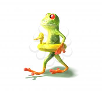 Royalty Free 3d Clipart Image of a Frog Wearing a Ducky Flotation Device