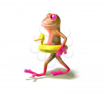 Royalty Free 3d Clipart Image of a Frog Wearing a Ducky Flotation Device