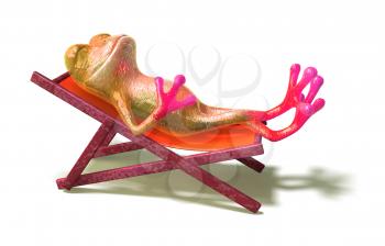 Royalty Free 3d Clipart Image of a Frog Laying in a Lounge Chair