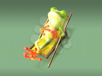 Royalty Free 3d Clipart Image of a Frog Laying in a Lounge Chair