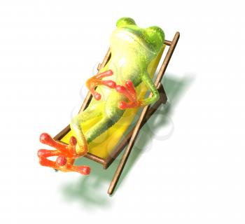 Royalty Free 3d Clipart Image of a Frog Laying in a Lounge Chair