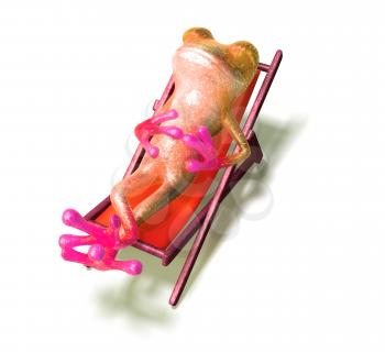 Royalty Free 3d Clipart Image of a Frog Laying in a Lounge Chair