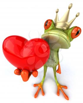 Royalty Free 3d Clipart Image of a Frog Wearing a Crown and Holding a Heart