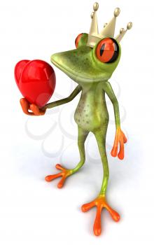 Royalty Free 3d Clipart Image of a Frog Wearing a Crown and Holding a Heart