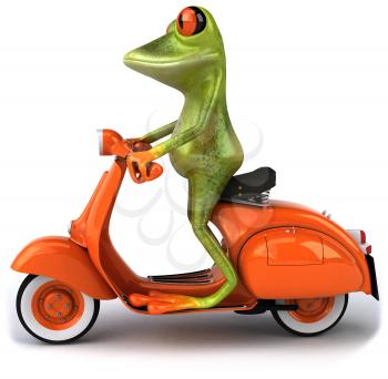 Royalty Free 3d Clipart Image of a Frog Riding a Scooter