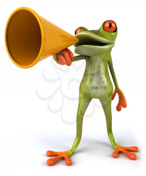 Royalty Free 3d Clipart Image of a Frog Speaking into a Megaphone