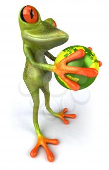 Royalty Free 3d Clipart Image of a Frog Holding a Globe