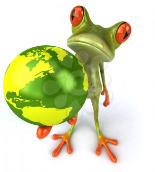 Royalty Free 3d Clipart Image of a Frog Holding a Globe