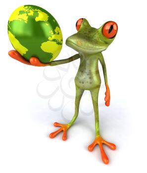 Royalty Free 3d Clipart Image of a Frog Holding a Globe