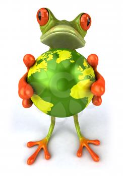 Royalty Free 3d Clipart Image of a Frog Holding a Globe