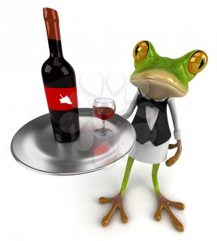 Royalty Free Clipart Image of a Frog Serving Wine