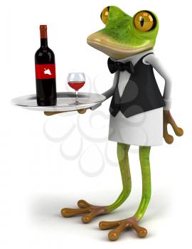 Royalty Free Clipart Image of a Frog Serving Wine