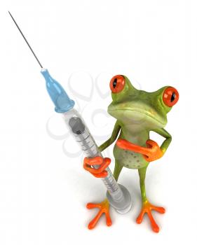 Royalty Free Clipart Image of a Frog With a Needle