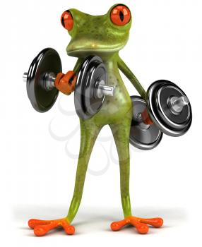 Royalty Free Clipart Image of a Frog Lifting Weights