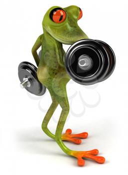 Royalty Free Clipart Image of a Frog Lifting Weights