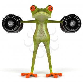 Royalty Free Clipart Image of a Frog Lifting Weights