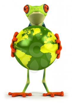 Royalty Free Clipart Image of a Frog With a Globe