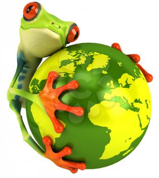 Royalty Free Clipart Image of a Frog With a Globe