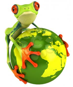 Royalty Free Clipart Image of a Frog With a Globe