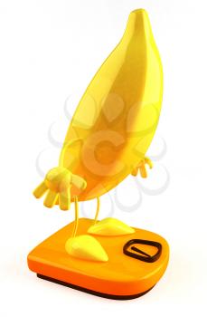 Royalty Free 3d Clipart Image of a Banana Standing on a Scale