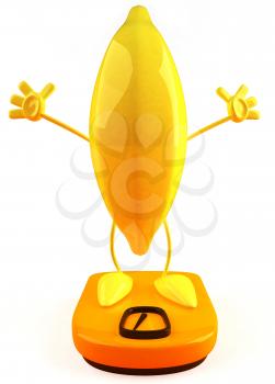 Royalty Free 3d Clipart Image of a Banana Standing on a Scale