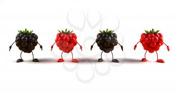 Royalty Free 3d Clipart Image of Raspberries and Blackberries