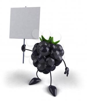 Royalty Free 3d Clipart Image of a Blackberry Holding a Sign