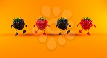 Royalty Free 3d Clipart Image of Raspberries and Blackberries