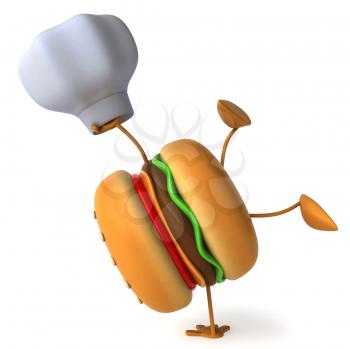 Royalty Free Clipart Image of a Hamburger Chef Doing a Handstand