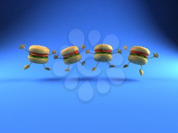 Royalty Free 3d Clipart Image of Dancing Hamburgers