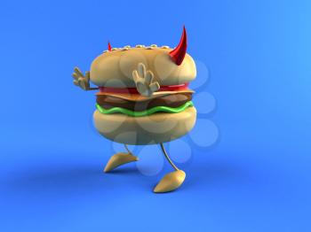 Royalty Free 3d Clipart Image of a Hamburger with Devil's Horns