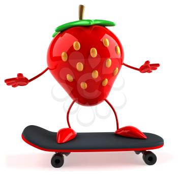 Royalty Free 3d Clipart Image of a Strawberry Riding a Skateboard