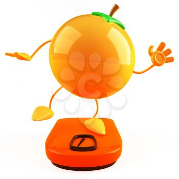 Royalty Free 3d Clipart Image of an Orange Standing on a Scale