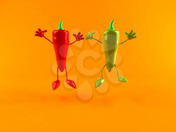 Royalty Free 3d Clipart Image of a Red and Green Pepper