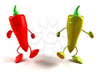 Royalty Free 3d Clipart Image of a Red and Green Pepper