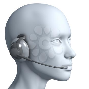 Royalty Free 3d Clipart Image of a Model Head Wearing a Telephone Headset