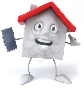 Royalty Free Clipart Image of a House With a Cellphone