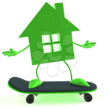 Royalty Free 3d Clipart Image of a House Riding a Skateboard