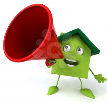 Royalty Free 3d Clipart Image of a House Yelling into a Megaphone