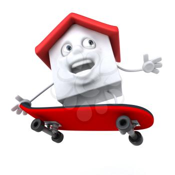 Royalty Free 3d Clipart Image of a House Riding a Skateboard