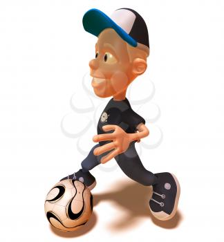 Royalty Free 3d Clipart Image of a White Youth Kicking a Soccer Ball