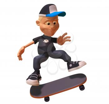 Royalty Free 3d Clipart Image of a White Youth Riding a Skateboard