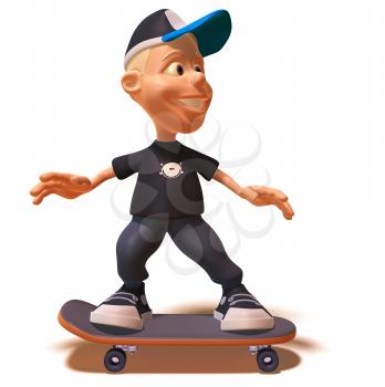 Royalty Free 3d Clipart Image of a White Youth Riding a Skateboard