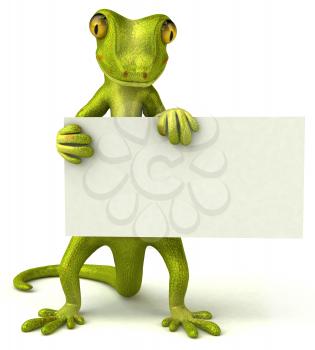 Royalty Free 3d Clipart Image of a Gecko Holding a Sign