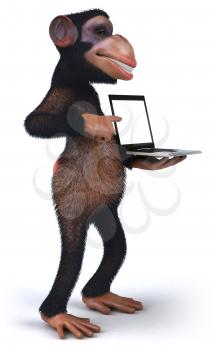 Royalty Free 3d Clipart Image of a Monkey Holding a Laptop Computer