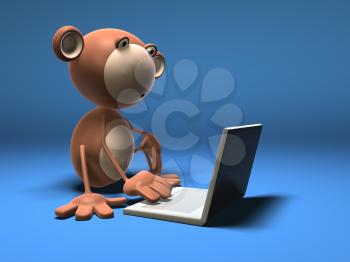 Royalty Free 3d Clipart Image of a Monkey With a Laptop Computer