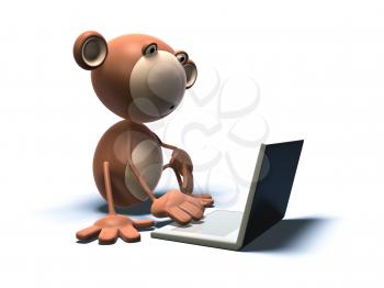 Royalty Free 3d Clipart Image of a Monkey With a Laptop Computer